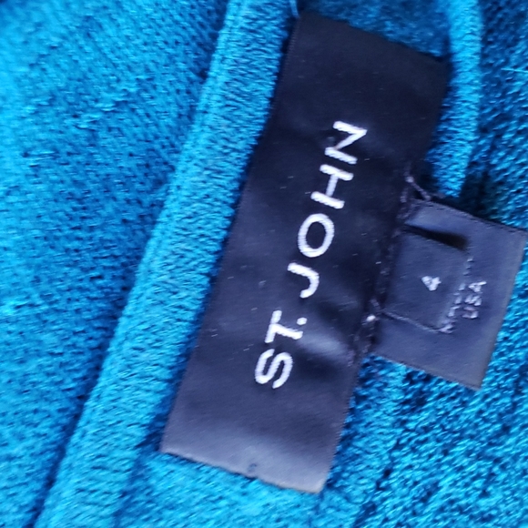 ST. JOHN Textured Knit Asymmetrical Ruffle Jacket Teal sz 4 Women's - Picture 5 of 5